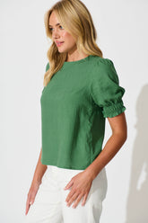 Green Cotton Linen Blend Melanie Blouse